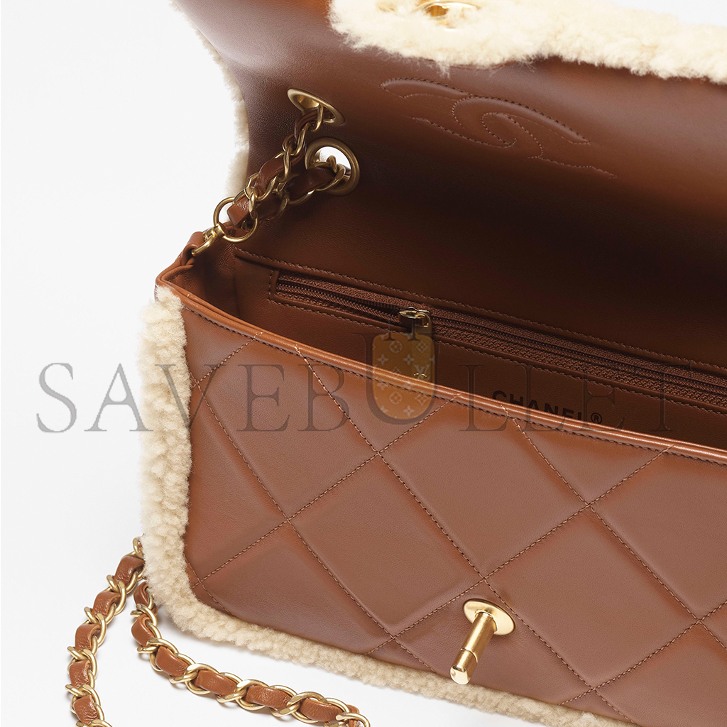 CHANEL SHEARLING LAMBSKIN & GOLD-TONE METAL FLAP BAG AS5149 (23.5*16*7.5cm)